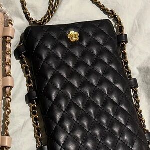 Chic Chanel Inspired Quilted Cell Phone Holder Black Bag